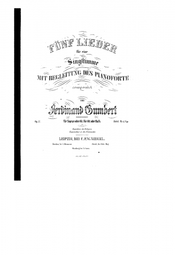 Gumbert - 5 Lieder, Op. 51 - Score