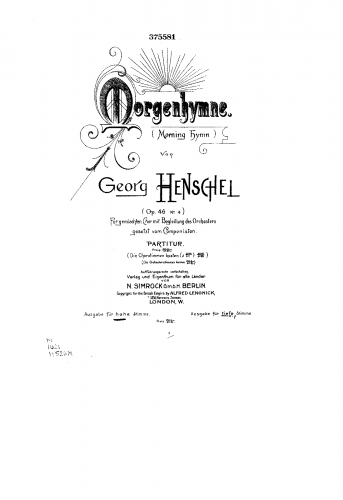 Henschel - 4 Lieder - No. 4. Morgenhymne (for high voice)