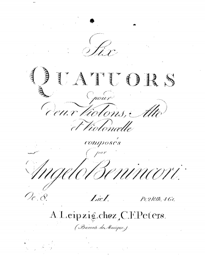 Benincori - 6 String Quartets, Op. 8 - Book 1, Quartets 1-3