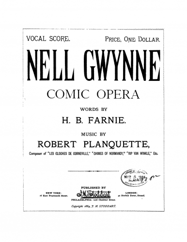 Planquette - Nell GwynneLa Princesse Colombine (1886 revival) - Vocal Score Selections - Act 1