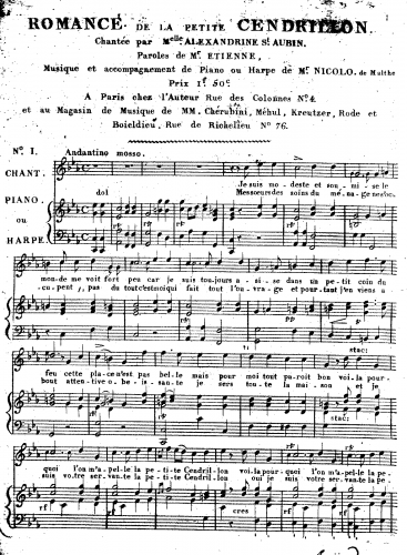 Isouard - Cendrillon - Romance (No. 1) For Voice and Piano or Harp (Isouard) - Score
