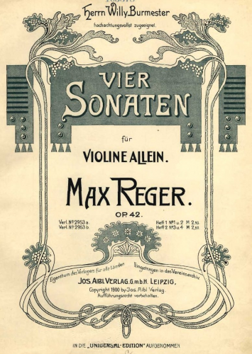 Reger - 4 Violin Solo Sonatas - Score