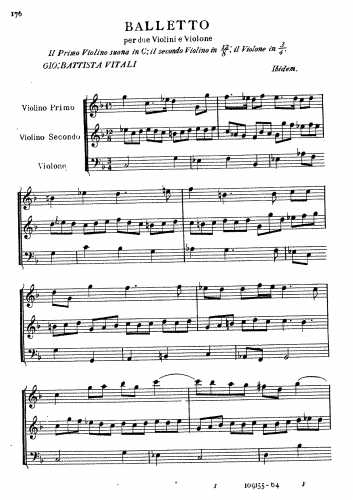 Vitali - Balletto per 2 Violini e Violone - Score