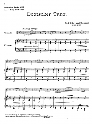 Dittersdorf - Deutscher Tanz - Piano score and cello part