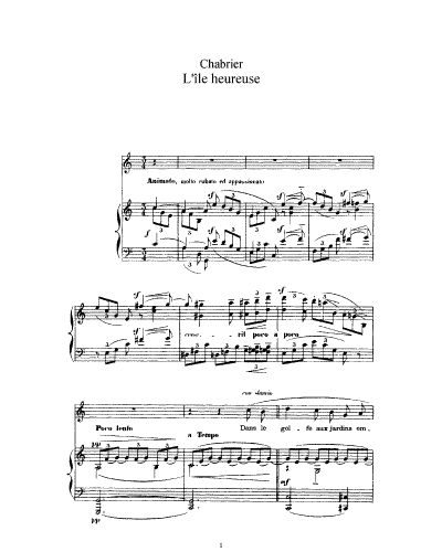 Chabrier - Lîle heureuse - Voice and Piano French - Score
