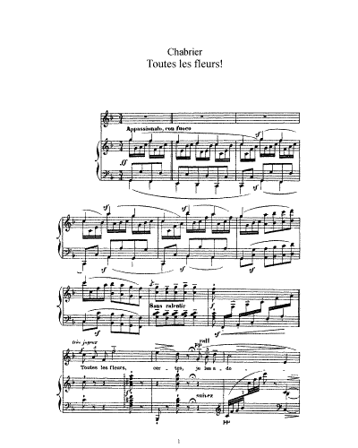 Chabrier - Toutes les fleurs - Voice and Piano French - Score