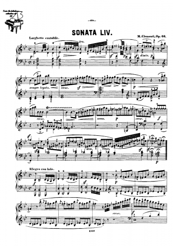 Clementi - Piano Sonata in B-flat, Op. 46 - Piano Score - Score