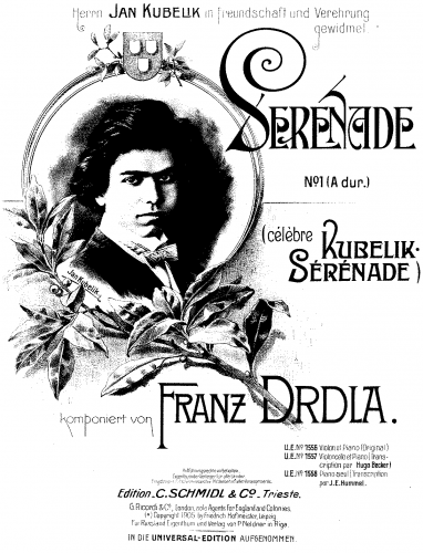 Drdla - Serenade No. 1 for Violin and Piano - For Cello and Piano (Becker) - Piano Score and Cello Part