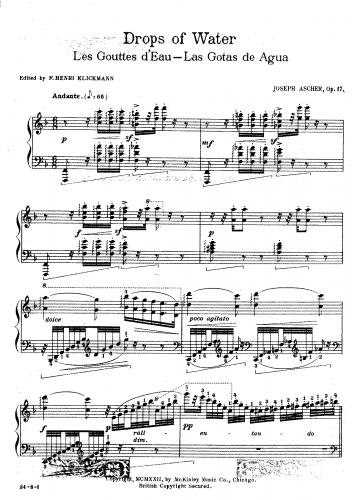 Ascher - Les Gouttes d'Eau, Caprice-Etude, Op. 17 - Score