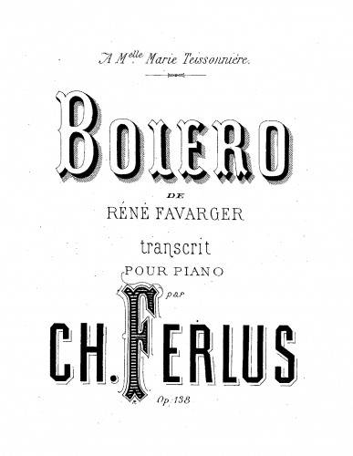 Favarger - Boléro - For Simplified Piano (Ferlus) - Score