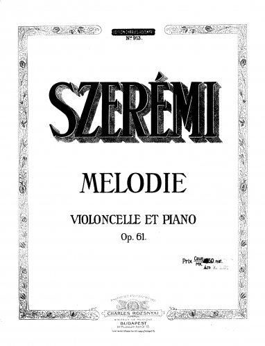 Szerémi - Melodie - Scores and Parts - Cello and Piano score, Cello part