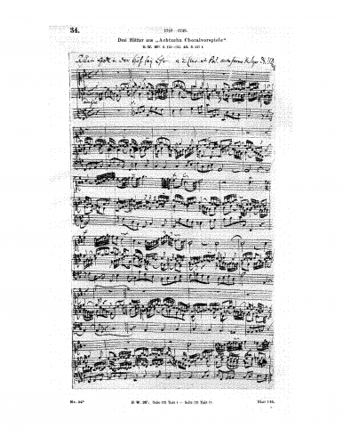 Bach - Chorale Preludes - Organ Scores - Autograph of three pages