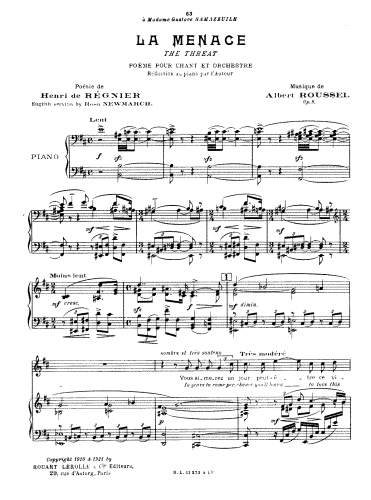 Roussel - La menace, Op. 9 - Score