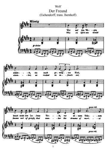 Wolf - Eichendorff Lieder - Voice and Piano - Score