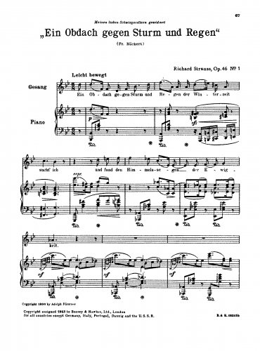 Strauss - 5 Gedichte von Friedrich Rückert - Voice and Piano - Score