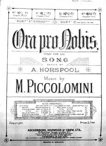 Piccolomini - Ora pro nobis - Score