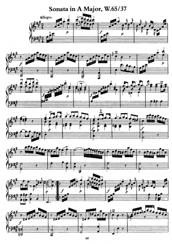 Bach - Sonata in A Major, Wq.65/37 (H.174) - Score