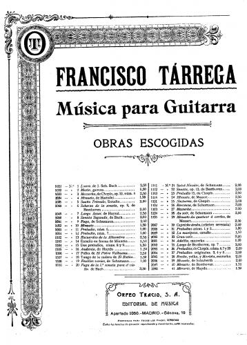 Tárrega - 2 Preludes - Preludes Nos.8 and 9 - Guitar score