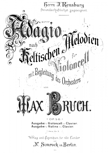 Bruch - Adagio nach keltichen Melodien - For Cello and Piano - Piano Score and Cello Part