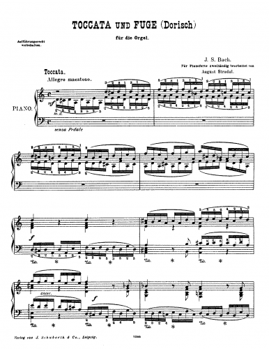 Bach - Tocatta and Fugue in D minor, BWV 538 ("Dorian") - Complete Work For Piano Solo (Stradal) - Score