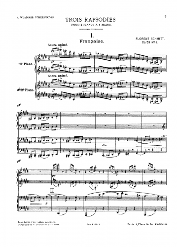 Schmitt - 3 Rapsodies, Op. 53 - Original Version for 2 Pianos - Score