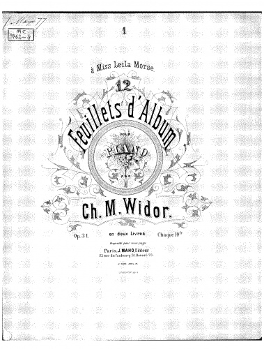 Widor - 12 Feuillets d'album - Piano Score