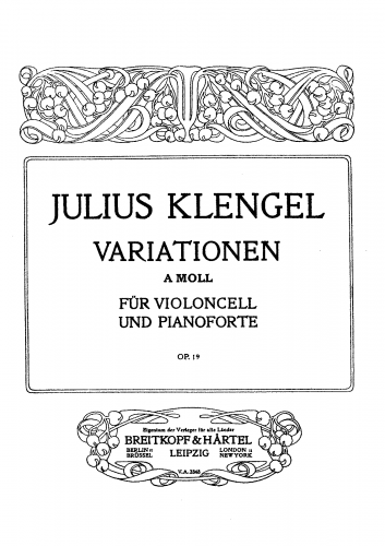 Klengel - Variations in A Minor for Cello and Piano, Op. 19 - Piano Score and Cello Part