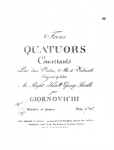 Giornovichi - Trois Quatuor concertans pour deux violons alto et violoncelle