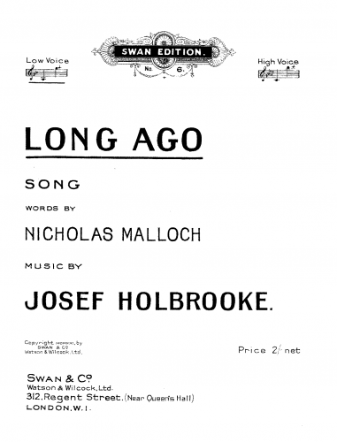 Holbrooke - Long Ago, Op. 79 - Score