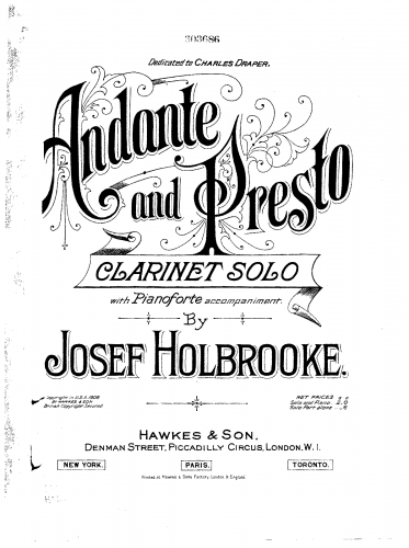 Holbrooke - Andante and Presto, Op. 6 No. 2 - Score