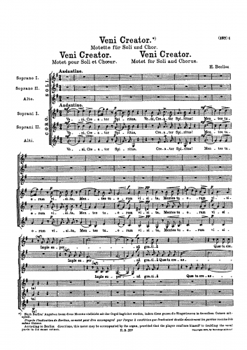 Berlioz - ''Veni creator'', motet - Vocal score