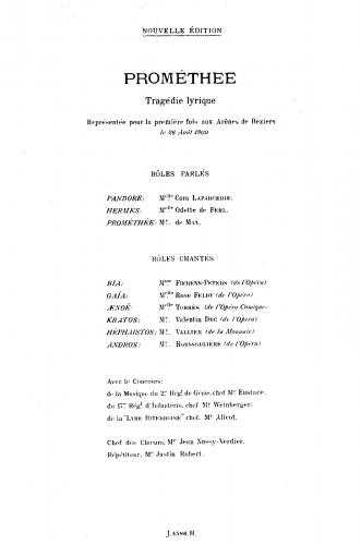Fauré - Prométhée - Vocal Score - Score