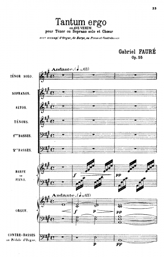 Fauré - Tantum ergo, Op. 55 - Score
