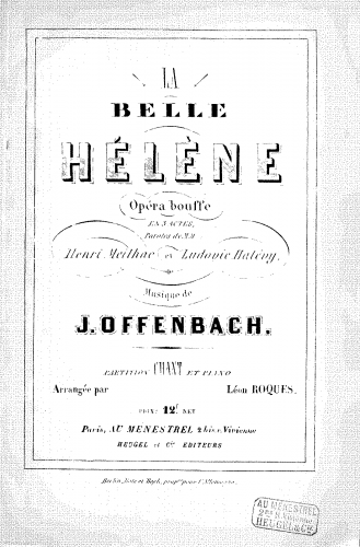 Offenbach - La belle Hélène - Vocal Score - Score