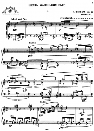Schoenberg - Sechs Kleine Klavierstücke, Op. 19 - Piano Score - Score