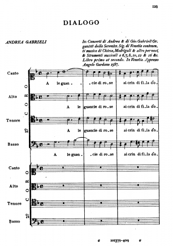 Gabrieli - Dialogo: A le guancie di rose - Score