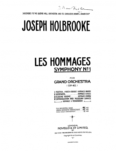 Holbrooke - Symphony No. 1 'Les Hommages', Op. 40 - Score