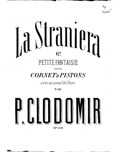 Clodomir - 'La straniera' fantaisie - Scores and Parts