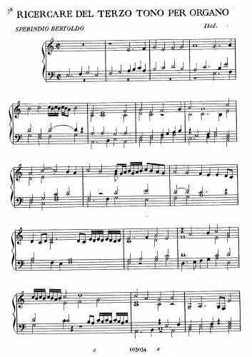 Bertoldo - Ricercare del Terzo Tono per Organo - Score