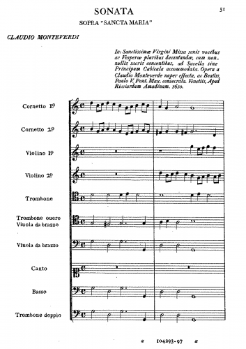 Monteverdi - Vespro della Beata Vergine - 11. Sonata sopra "Sancta Maria ora pro nobis", SV 206:11 - Score