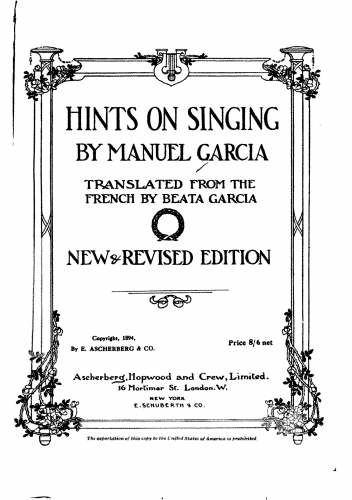 Garcia Jr. - Hints on Singing - Complete Book English Translation - Hints on Singing