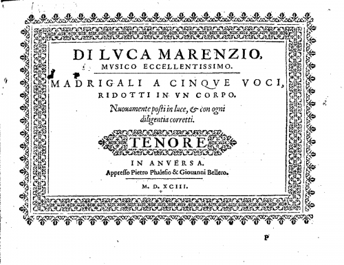 Marenzio - Madrigals for 5 Voices - Scores and Parts - Tenore part