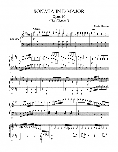 Clementi - Piano Sonata in D, Op. 16 - Score