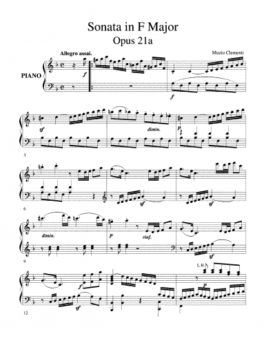 Clementi - Piano Sonata in F, Op. 21a - Score