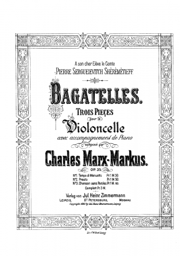 Marx-Markus - 3 Bagatelles, Op. 35 - Piano Score and Cello Part