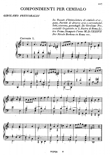Frescobaldi - Componimenti per Cembalo - Score