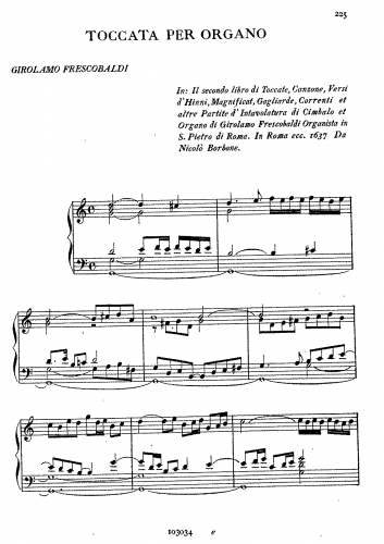Frescobaldi - Il secondo libro di toccate, canzone, versi d'hinni, Magnificat, gagliarde, correnti et altre partite d'intavolatura di cembalo et organo - Original version (Organ) - Score