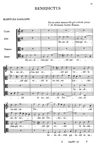 Gagliano - Benedictus - Score