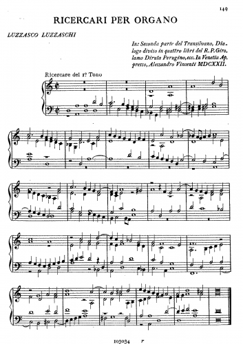Luzzaschi - Ricercare per Organo - Score