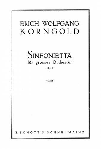 Korngold - Sinfonietta, Op. 5 - Score